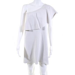 Milly Womens One Shoulder Ruffle Knit Shift Dress White Size Small 10627188
